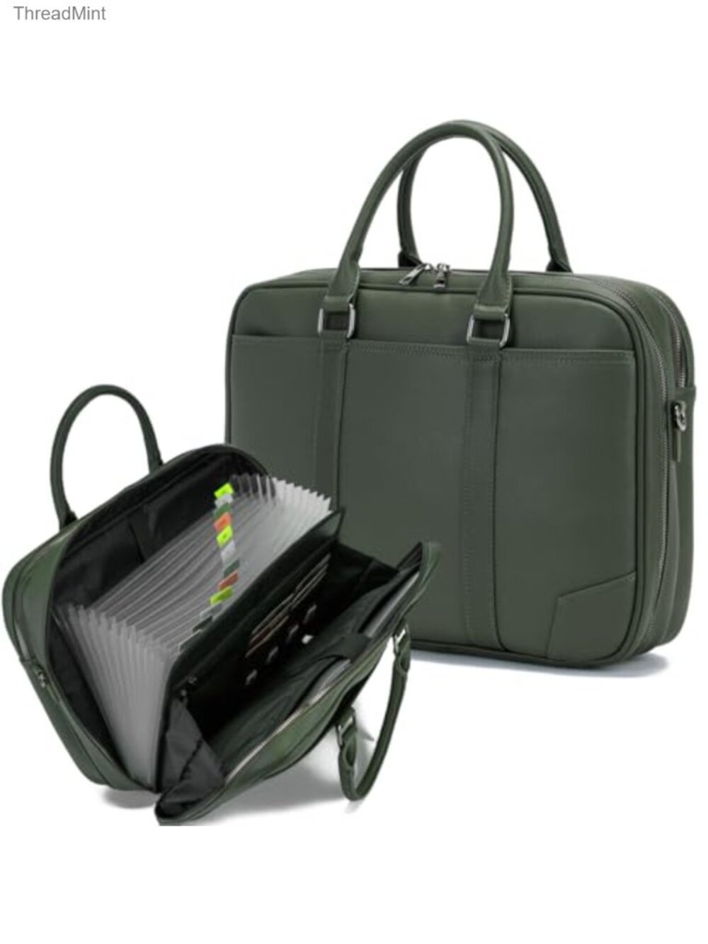 Accordion File Organizer Briefcase Faux Leather 15.6in Laptop Bag Document